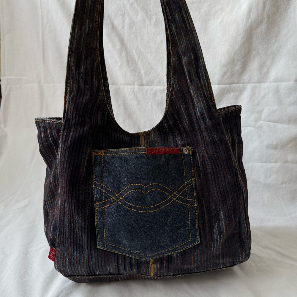 Elegant Striped Denim Tote Bag